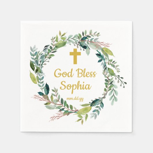 Serviette En Papier Dieu Fils Béni Fille Baptême Parti Communion (Devant)