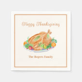Serviette en papier Dinde de Thanksgiving à l'aqua (Devant)