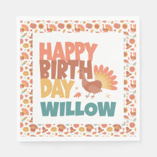 Serviette En Papier Dinde de Thanksgiving Cocorico Joyeux Anniversaire