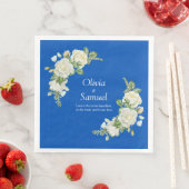 Serviette En Papier Dîner Cobalt Blue & White Roses (En situation)