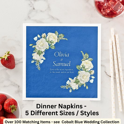 Serviette En Papier Dîner Cobalt Blue & White Roses