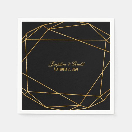 Serviette En Papier Dîner d'accueil moderne et élégant, noir et or (Devant)