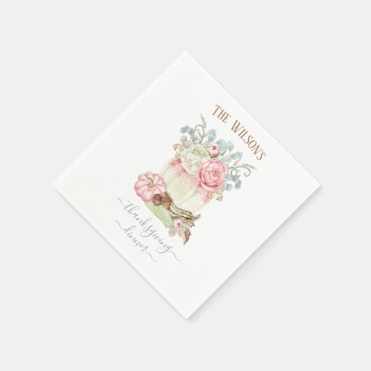 Serviette En Papier Dîner d'action de grâce Citrouille rose vert (Coin)