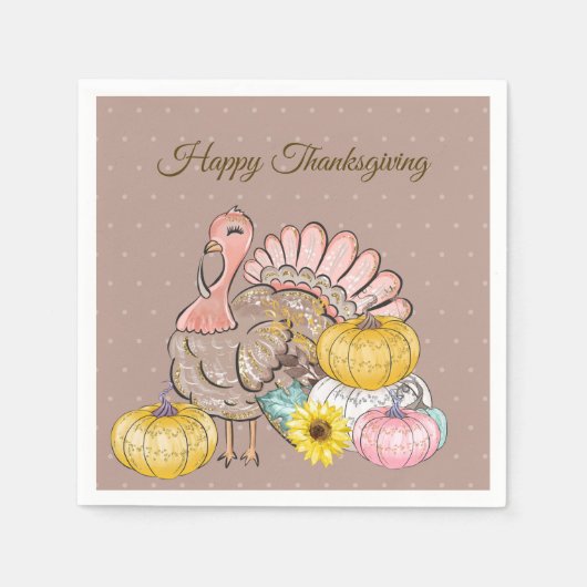 Serviette En Papier Dîner d'action de grâces dinde Turquie Citrouilles (Devant)