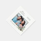 Serviette En Papier Dîner de Noël blanc cône pin nom photo (Coin)