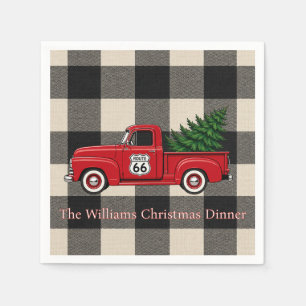 Serviette En Papier Dîner de Noël sur la route 66 avec motif plaid de
