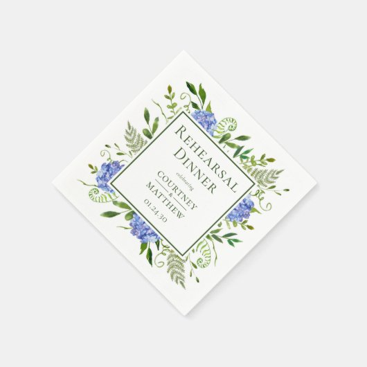 Serviette En Papier Dîner de répétition Blue Hydrangea Cocktail (Coin)