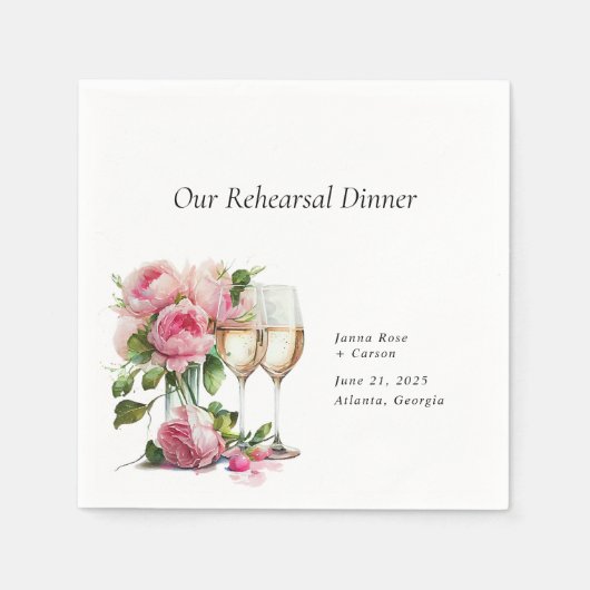 Serviette En Papier Dîner de répétition d'aquarelle rose Peony (Devant)