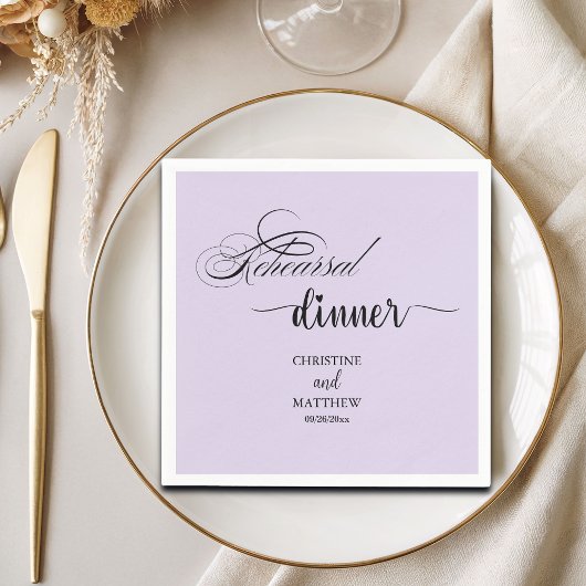 Serviette En Papier Dîner de répétition élégant calligraphie violet cl