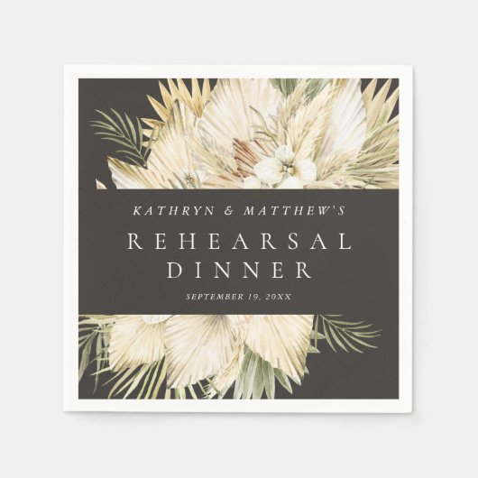 Serviette En Papier Dîner de répétition florale Pampas Grass Boho (Devant)