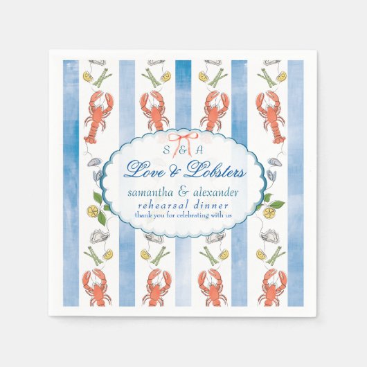 Serviette En Papier Dîner de répétition Mariage Love & Lobster Coquett (Devant)