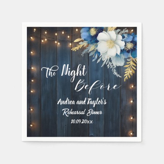 Serviette En Papier Dîner de répétition Rustique Bleu Blanc Floral (Devant)