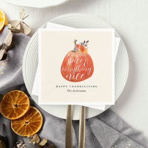 Serviette En Papier Dîner de Thanksgiving Citrouille Orange Aquarelle