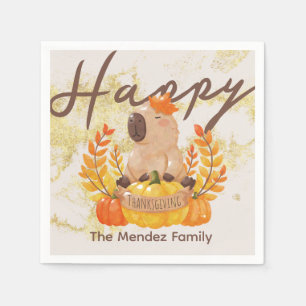 Serviette En Papier Dîner de Thanksgiving en famille avec capybara et 