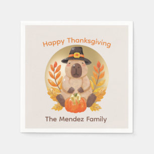 Serviette En Papier Dîner de Thanksgiving en famille avec capybara et