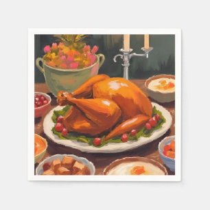 Serviette En Papier Dîner de Thanksgiving Fête Aquarelle