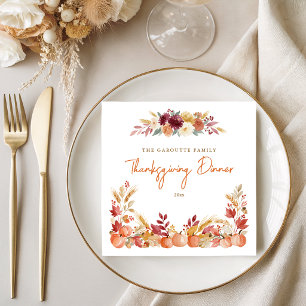 Serviette En Papier Dîner de Thanksgiving Fleurs de Citrouille Personn