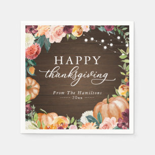 Serviette En Papier Dîner de Thanksgiving Floral Automnal Rustique