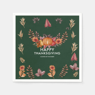Serviette En Papier Dîner de Thanksgiving Floral Émeraude Vert