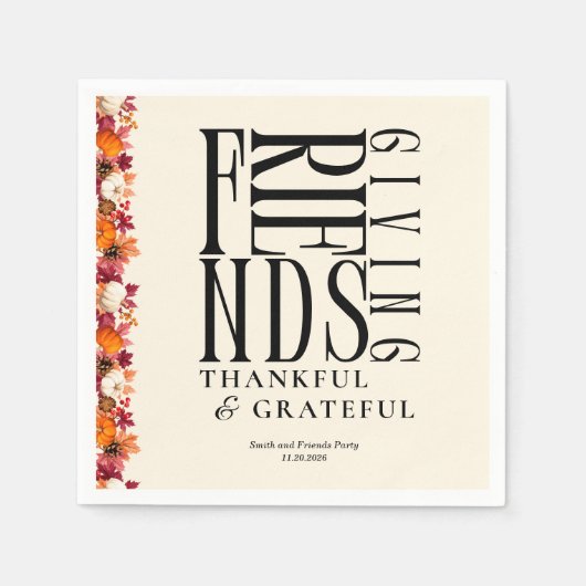 Serviette En Papier Dîner Floral de Friendsgiving Moderne (Devant)