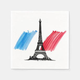 Serviette En Papier Dîner français de Tour Eiffel et de drapeau