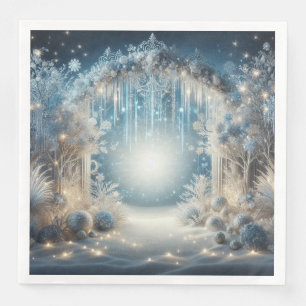 Serviette En Papier Dîner Mariage de forêt de neige brillant