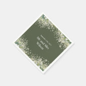 Serviette En Papier Dîner Mariage délicieusement floral sur vert olive (Coin)