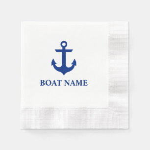 Serviette En Papier Dîner nautique de blanc d'Ancre de nom de bateau