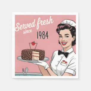 Serviette En Papier Diner Pin-Up : serveuse rétro et année personnalis
