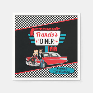 Serviette En Papier Dîner Rétro des Années 1950 Voiture Vintage Bleu T