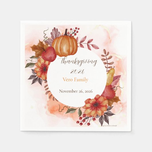 Serviette En Papier Dîner rustique de Thanksgiving d'automne (Devant)