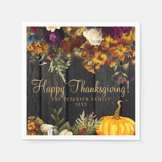 Serviette En Papier Dîner Thanksgiving boiserie automne rustique (Devant)