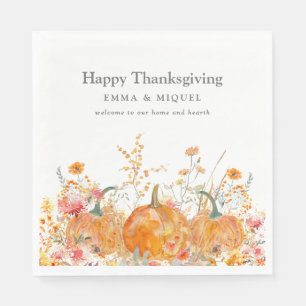 Serviette En Papier Dîner Thanksgiving Citrouille Fleur sauvage modern