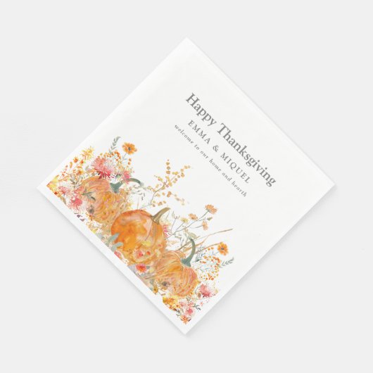 Serviette En Papier Dîner Thanksgiving Citrouille Fleur sauvage modern (Coin)