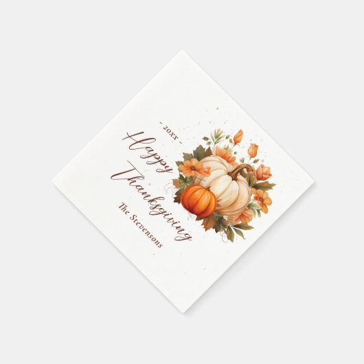 Serviette En Papier Dîner Thanksgiving Citrouille Floral Script Rustiq (Coin)