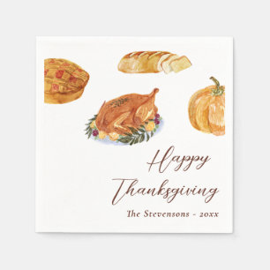 Serviette En Papier Dîner Thanksgiving dinde & tarte aquarelle Russe
