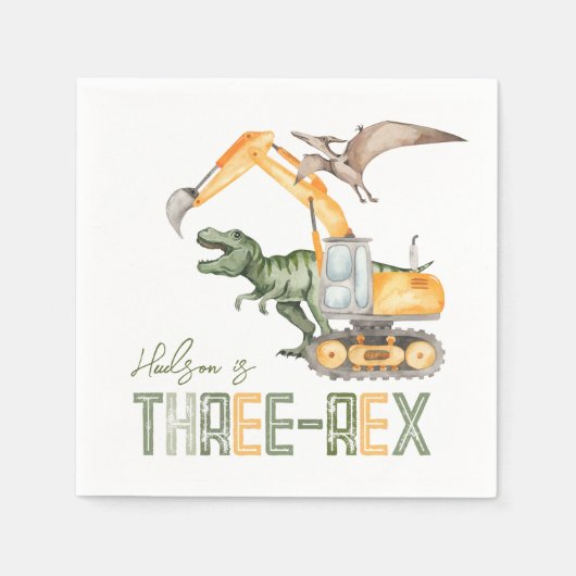 Serviette En Papier Dino Construction Trois Rex Napkins (Devant)