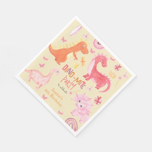 Serviette En Papier Dino-mite dino rose fête d'anniversaire (Coin)
