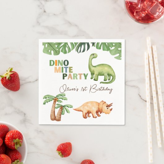 Serviette En Papier Dino-mite fête 1er anniversaire (En situation)