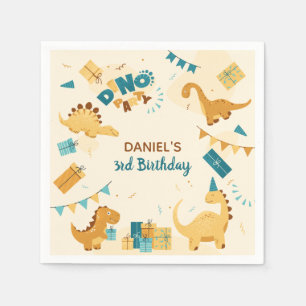 Serviette En Papier Dino Party. Cute Dinosaures 3e anniversaire