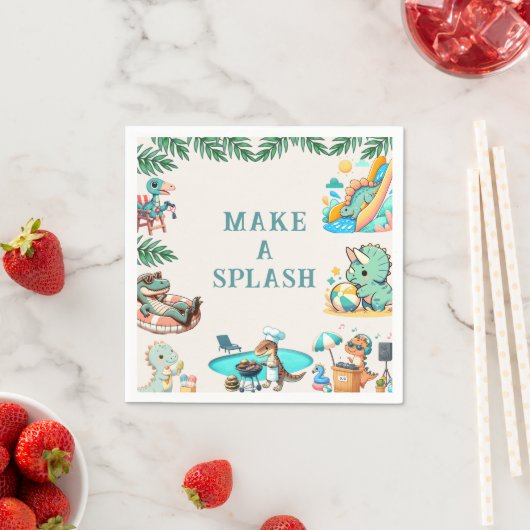 Serviette En Papier Dino Pool Party Anniversaire Invitation (En situation)