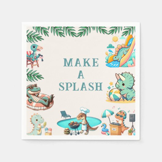 Serviette En Papier Dino Pool Party Anniversaire Invitation (Devant)