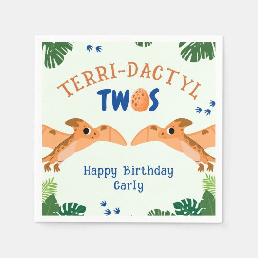 Serviette En Papier Dinosaur 2e anniversaire Funny Green Pterodactyle (Devant)