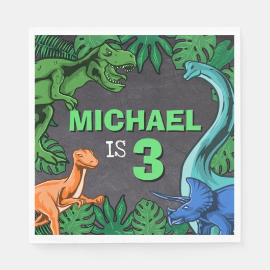 Serviette En Papier Dinosaur Anniversaire Fête Dino Trex Garçon préhis (Devant)