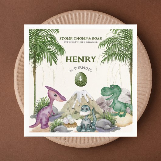 Serviette En Papier Dinosaur Anniversaire T-rex Aquarelle