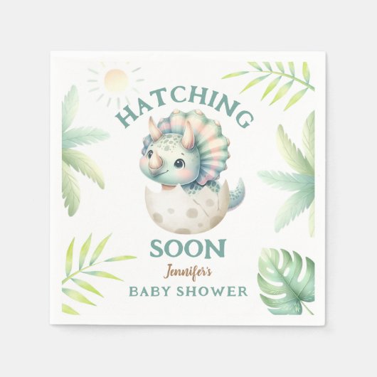 Serviette En Papier Dinosaur Baby shower fille Tricératops Dino rose (Devant)