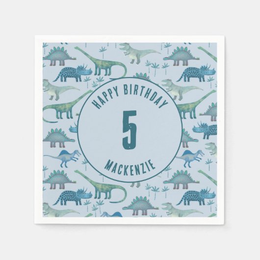 Serviette En Papier Dinosaur Boy Anniversaire de enfant Party Blue (Devant)