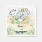 Serviette En Papier Dinosaur Boy Pastel Blue Green 1er anniversaire (Devant)