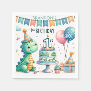 Serviette En Papier Dinosaur Dino 1ère fête d'anniversaire