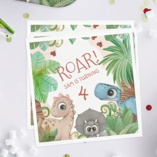 Serviette En Papier Dinosaur Enfants 4e anniversaire